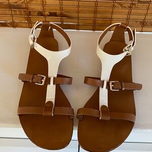 MaxMara Women’s Brown and White Leather Sandals, Size 38.5